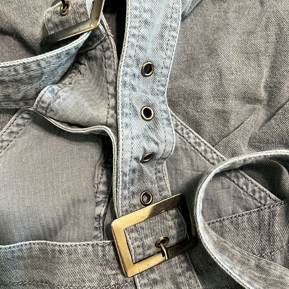 Free people Felix taper Women's Blue Denim Overalls buckle size M Like new - Picture 15 of 15